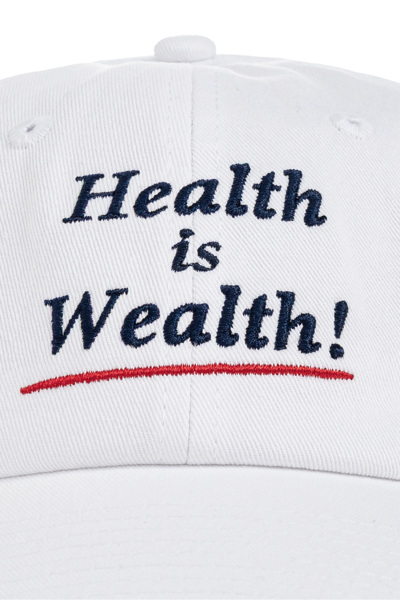 Sporty&Rich｜ (Health Is Wealth Hat - White/Alpine (AC04 HEALTHISWEALTHHATWHITE_DARKNAV